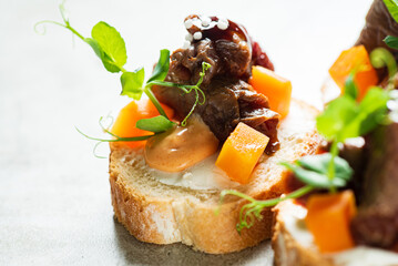 canape with beef and herbs