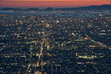 大阪府なるかわ園地 ぼくらの広場からの大阪平野の夜景