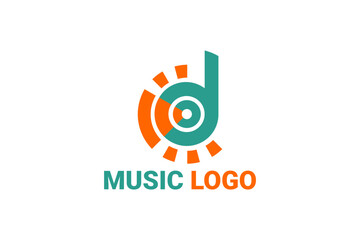 Flat vector logo element with illustrations of song notes, sound waves and eyes with the initials "d" or "do". Usable for music application logos, concerts, studios and general media logos.