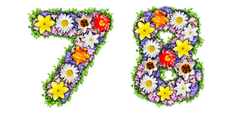 Numbers 7, 8 made in the form of a bouquet of flowers