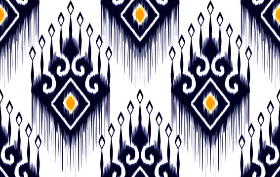 Ikat tribal Indian seamless pattern design. Ethnic Aztec African American textile decoration wallpaper. Geometric African American vector illustrations background.