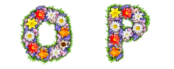Letters O, P made in the form of a bouquet of flowers
