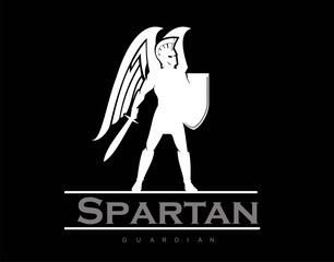 winged sparta holds sword and shield