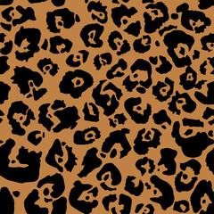 Leopard print, seamless pattern. Skin of cheetah, leopard. Fashionable fabric, elegant animal background. Exotic wild animal spots. Vector texture