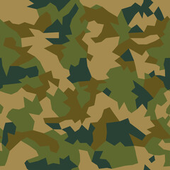 Military camouflage, repeats seamless texture. Camo geometric pattern for Army Clothing. Green, brown color, fabric hunting. Vector illustration.