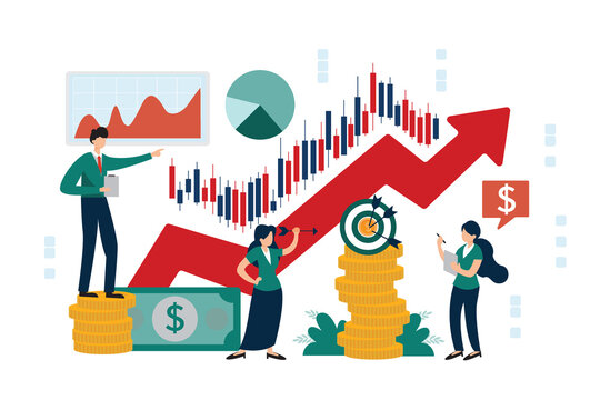 Vector illustration Traders are working on financial investment, trading or profit and loss as a risk decision to invest in forex stocks to analyze into the planning of the stock market.