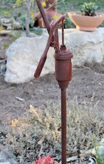 Old manual water pump garden feature, South Australia