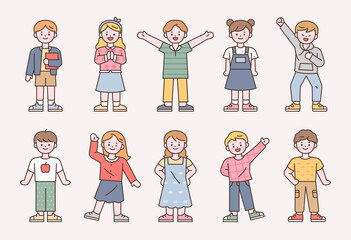 Cute stylish children character set.  flat design style minimal vector illustration.