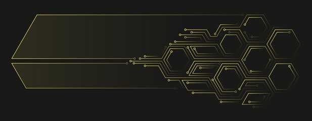 Vector abstract illustration. Chip concept, future, cyberpunk, computer elements. Lines, hexagonal shapes on a dark background. Design template for web, banners.