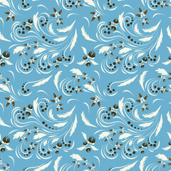 Folk flowers art pattern Floral abstract surface design Seamless pattern