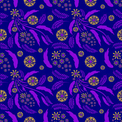 Folk flowers art pattern Floral abstract surface design Seamless pattern