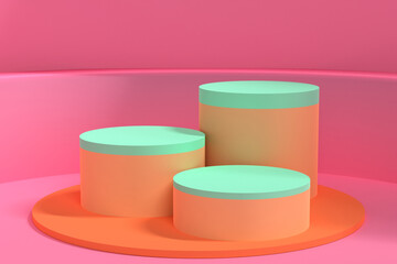 Podiums on pink background minimal abstract geometric scene 3d rendering