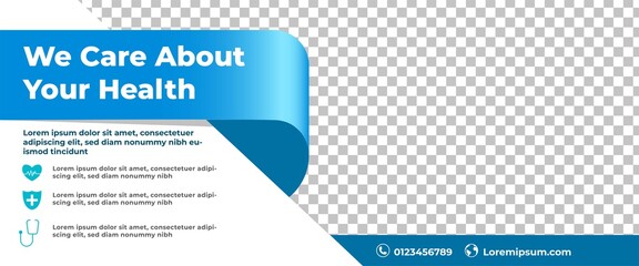 Medical banner template design. Modern banner with blue ribbon shape and place for the photo. Usable for website and print banners.