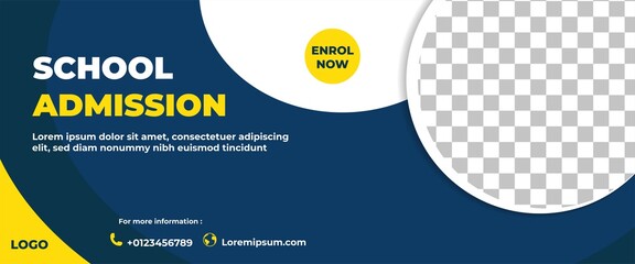School admission web banner template design. Modern promotional banner design with place for the photo. - obrazy, fototapety, plakaty