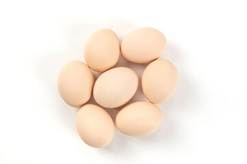 Raw native chicken eggs on white background