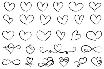 Hearts hand drawn vector illustration set collection isolated - 433549262