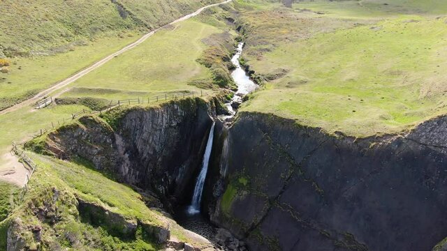 Spekes Mill Mouth Waterfall, in Devon on the UK coast