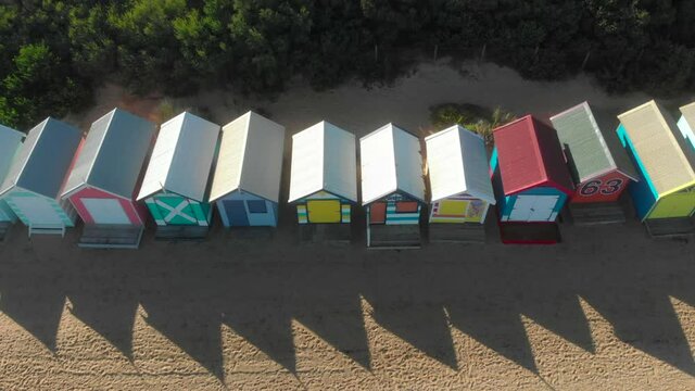 Colourful bathing boxes all in a row at the seaside, Brighton, Australia