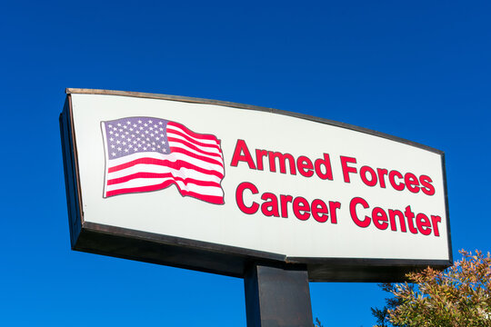 Armed Forces Career Center sign at US Army Recruiting Office, - Santa Clara, California, USA - 2021