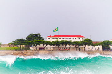 Big waves crashing on Copacabana beach during a big swell that hit the city