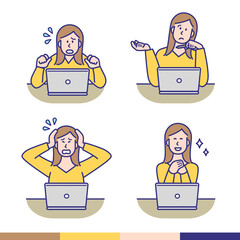 パソコンで作業をする女性　
ビジネスマン　表情　女性　PC
A woman working on a personal computer
Businessman facial expression female PC