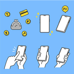 キャッシュレス　スマホ　スマホ決済　キャッシュレス決済　クレジットカード　電子決済_4　 Cashless smartphone, smartphone payment, cashless payment, credit card, electronic payment_4c