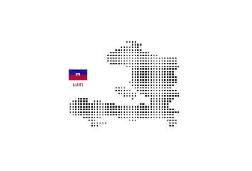 Fototapeta premium Vector square pixel dotted map of Haiti isolated on white background with Haiti flag.