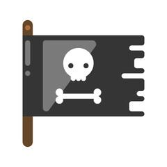 Black and white jolly roger with skull and bone icon vector flat illustration scary pirate flag