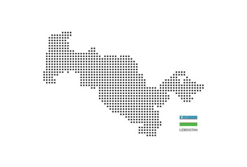 Fototapeta na wymiar Vector square pixel dotted map of Uzbekistan isolated on white background with Uzbekistan flag.