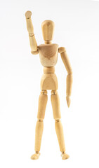 Wooden figure walking  on white background