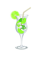 Mojito in cocktail glass, vector