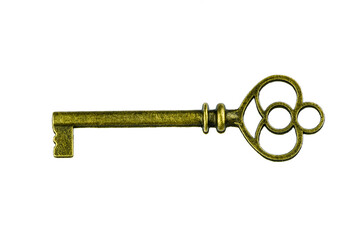 Old key isolated on white background. without shadow
