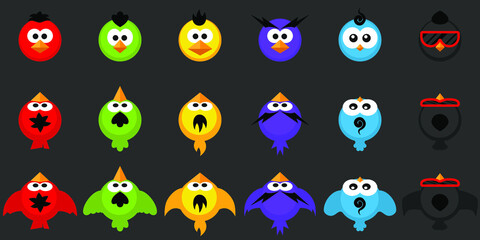 Vector birds sprite asset for mobile or pc game. Top view graphics element for arcade dash game