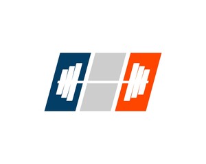 Three square shapes with gym barbel inside