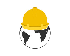 Globe with construction safety helmet illustration