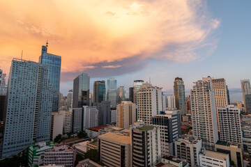 Fototapeta na wymiar Sunset at Makati commerical area, Metro Manila, Philippines, Feb 22, 2021