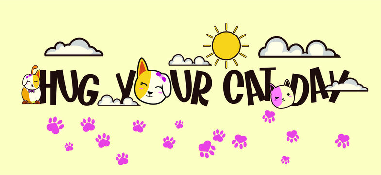Background with a cat image and "hug cat day" text for the banner