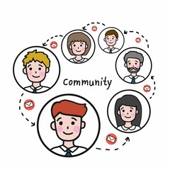 Community cute group cartoon face people vector illustration business concept