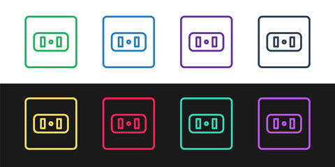 Set line Electrical outlet icon isolated on black and white background. Power socket. Rosette symbol. Vector