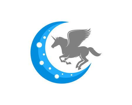 Flying pegasus in the crescent moon