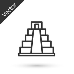 Grey line Chichen Itza in Mayan icon isolated on white background. Ancient Mayan pyramid. Famous monument of Mexico. Vector