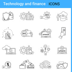 Technology and finance.A set of web icons in the style of thin contours.A collection of various icons for web design. Vector illustration.