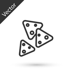 Grey line Nachos icon isolated on white background. Tortilla chips or nachos tortillas. Traditional mexican fast food. Vector