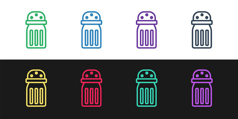 Set line Salt icon isolated on black and white background. Cooking spices. Vector