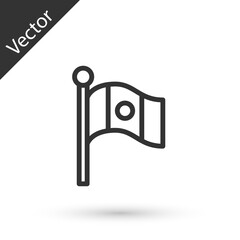 Grey line Mexico flag on flagpole icon isolated on white background. Vector