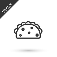 Grey line Taco with tortilla icon isolated on white background. Traditional mexican fast food menu. Vector