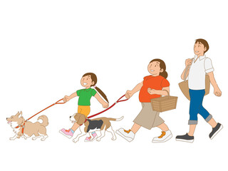犬と散歩する家族