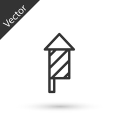 Grey line Firework rocket icon isolated on white background. Concept of fun party. Explosive pyrotechnic symbol. Vector