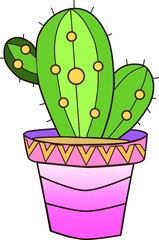 Cute cactus in a pink pot, vector drawing