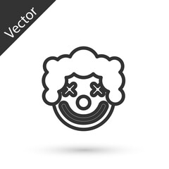 Grey line Clown head icon isolated on white background. Vector